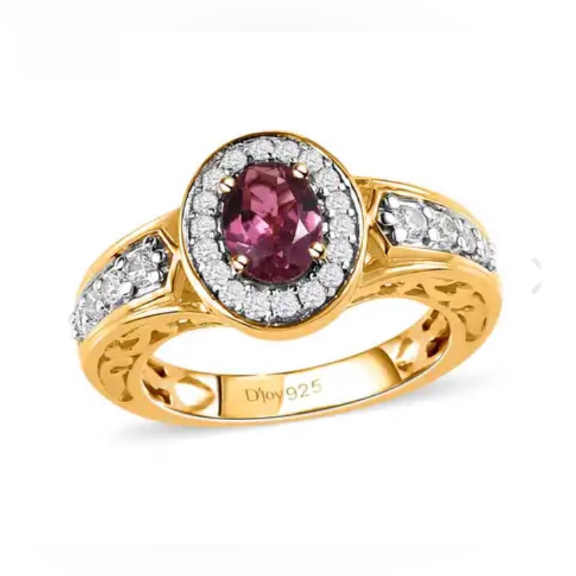 Rubellite, White Zircon, Vermeil Yg/Sterling Silver Ring 1.15 Ctw